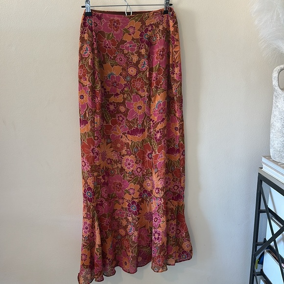 Free People Floral Pink Maxi Skirt - Size 14 - Picture 7 of 8